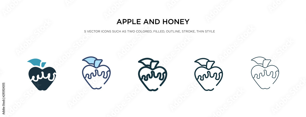 apple and honey icon in different style vector illustration. two colored and black apple and honey vector icons designed in filled, outline, line stroke style can be used for web, mobile, ui apple and honey icon in different style vector illustration. two colored and black apple and honey vector icons designed in filled, outline, line stroke style can be used for web, mobile, ui
