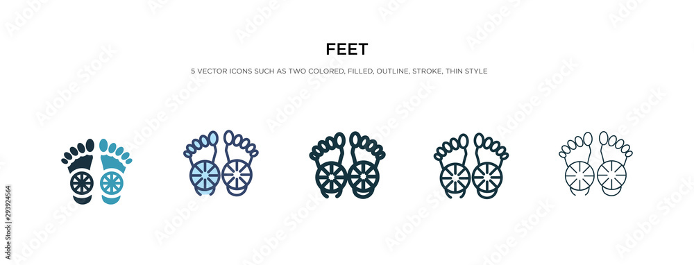 Fototapeta premium feet icon in different style vector illustration. two colored and black feet vector icons designed in filled, outline, line and stroke style can be used for web, mobile, ui