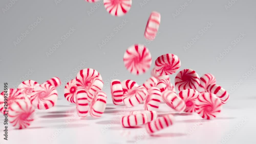 Peppermint candies falls in slow motion