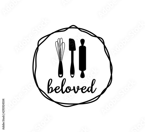 whisk spatula rolling pin inside circle for bakery business vector logo graphic design