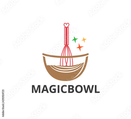 whisk inside bowl with star sparkling for bakery business vector logo graphic design