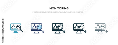 monitoring icon in different style vector illustration. two colored and black monitoring vector icons designed in filled, outline, line and stroke style can be used for web, mobile, ui