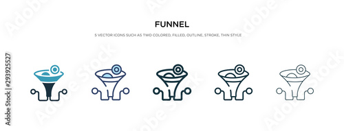 funnel icon in different style vector illustration. two colored and black funnel vector icons designed in filled, outline, line and stroke style can be used for web, mobile, ui