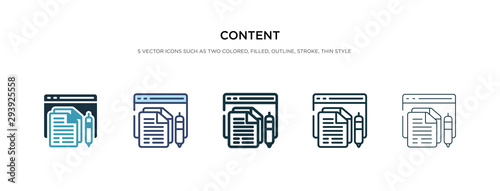 content icon in different style vector illustration. two colored and black content vector icons designed in filled, outline, line and stroke style can be used for web, mobile, ui