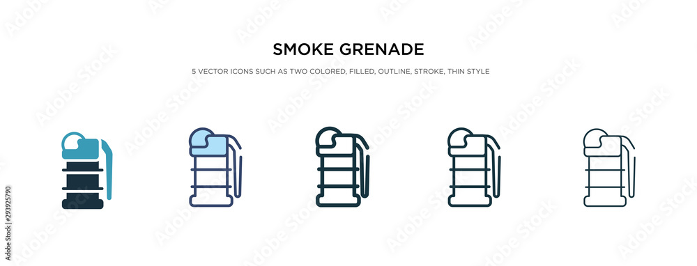 smoke grenade icon in different style vector illustration. two colored and black smoke grenade vector icons designed in filled, outline, line and stroke style can be used for web, mobile, ui smoke grenade icon in different style vector illustration. two colored and black smoke grenade vector icons designed in filled, outline, line and stroke style can be used for web, mobile, ui