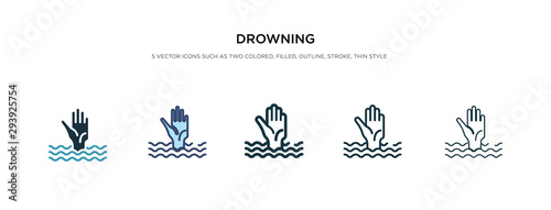 drowning icon in different style vector illustration. two colored and black drowning vector icons designed in filled, outline, line and stroke style can be used for web, mobile, ui