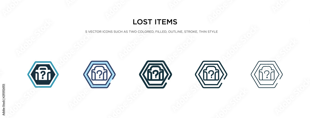 lost items icon in different style vector illustration. two colored and black lost items vector icons designed in filled, outline, line and stroke style can be used for web, mobile, ui lost items icon in different style vector illustration. two colored and black lost items vector icons designed in filled, outline, line and stroke style can be used for web, mobile, ui
