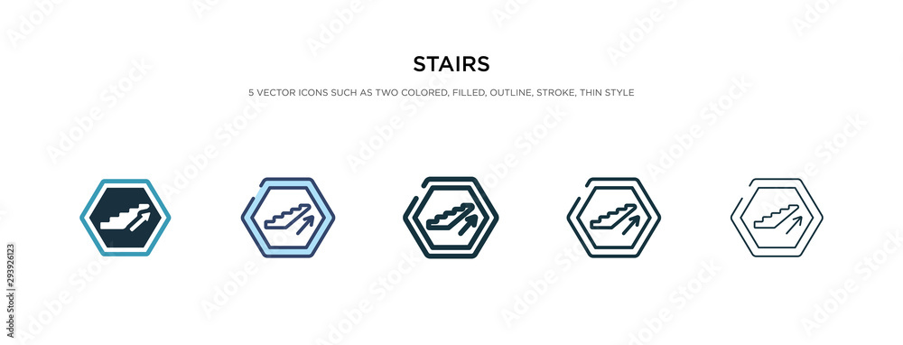 stairs icon in different style vector illustration. two colored and black stairs vector icons designed in filled, outline, line and stroke style can be used for web, mobile, ui