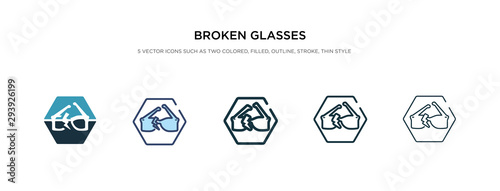 broken glasses icon in different style vector illustration. two colored and black broken glasses vector icons designed in filled  outline  line and stroke style can be used for web  mobile  ui