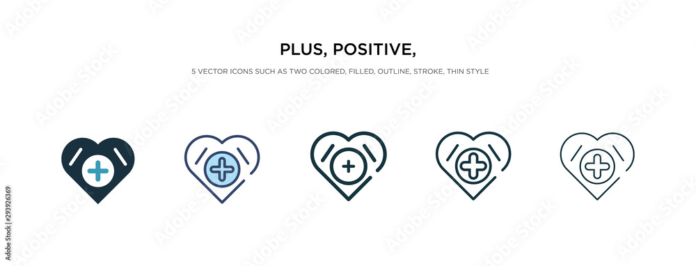 plus, positive, add, icon in different style vector illustration. two colored and black plus, positive, add, vector icons designed in filled, outline, line and stroke style can be used for web,