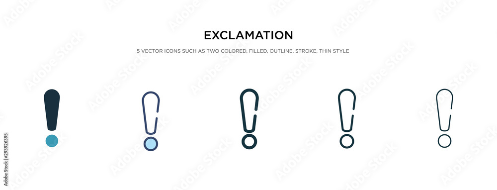 exclamation icon in different style vector illustration. two colored and black exclamation vector icons designed in filled, outline, line and stroke style can be used for web, mobile, ui exclamation icon in different style vector illustration. two colored and black exclamation vector icons designed in filled, outline, line and stroke style can be used for web, mobile, ui