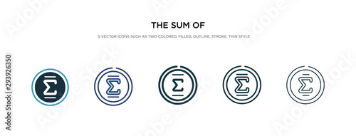 the sum of icon in different style vector illustration. two colored and black the sum of vector icons designed in filled, outline, line and stroke style can be used for web, mobile, ui