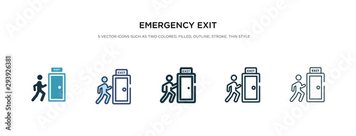 emergency exit icon in different style vector illustration. two colored and black emergency exit vector icons designed in filled, outline, line and stroke style can be used for web, mobile, ui