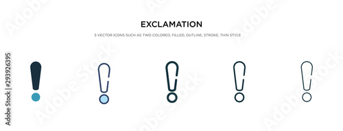 exclamation icon in different style vector illustration. two colored and black exclamation vector icons designed in filled, outline, line and stroke style can be used for web, mobile, ui