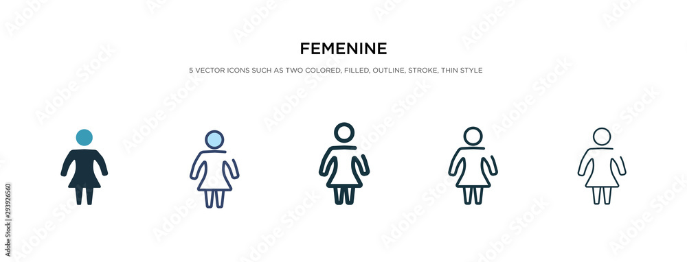 femenine icon in different style vector illustration. two colored and black femenine vector icons designed in filled, outline, line and stroke style can be used for web, mobile, ui