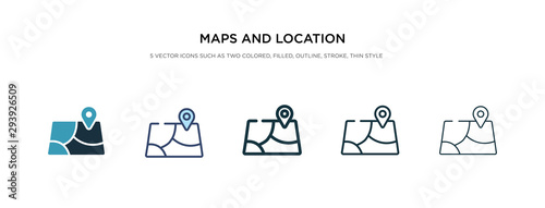 maps and location icon in different style vector illustration. two colored and black maps and location vector icons designed in filled, outline, line stroke style can be used for web, mobile, ui