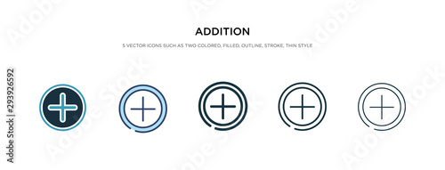 addition icon in different style vector illustration. two colored and black addition vector icons designed in filled, outline, line and stroke style can be used for web, mobile, ui