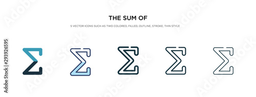 the sum of icon in different style vector illustration. two colored and black the sum of vector icons designed in filled, outline, line and stroke style can be used for web, mobile, ui