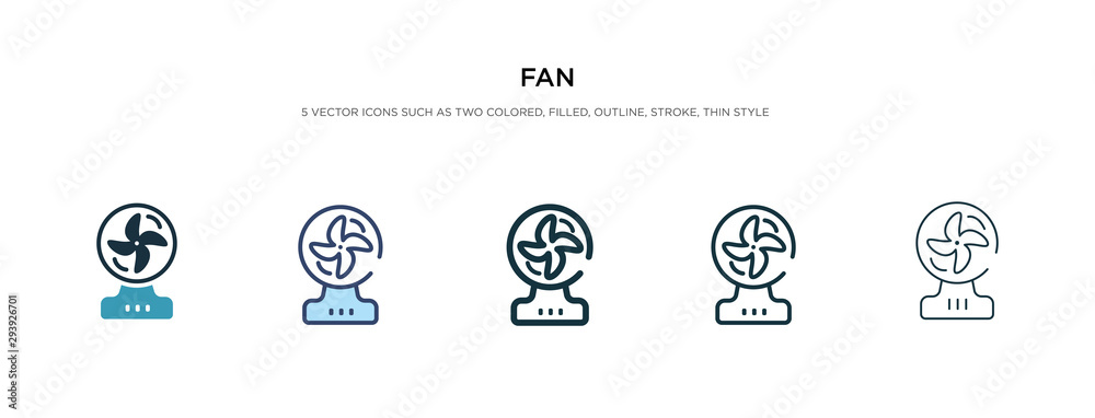 fan icon in different style vector illustration. two colored and black fan vector icons designed in filled, outline, line and stroke style can be used for web, mobile, ui fan icon in different style vector illustration. two colored and black fan vector icons designed in filled, outline, line and stroke style can be used for web, mobile, ui