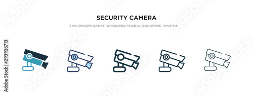 security camera icon in different style vector illustration. two colored and black security camera vector icons designed in filled, outline, line and stroke style can be used for web, mobile, ui