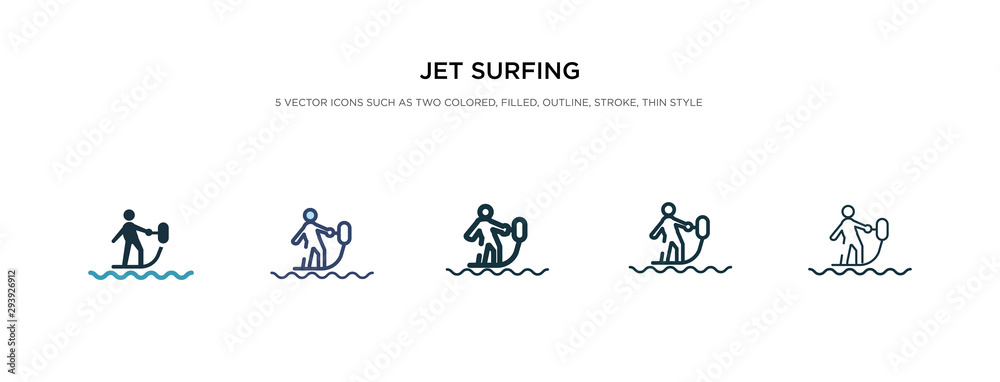 jet surfing icon in different style vector illustration. two colored and black jet surfing vector icons designed in filled, outline, line and stroke style can be used for web, mobile, ui
