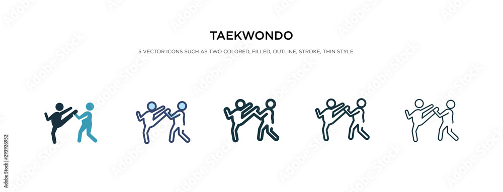 Plakat taekwondo icon in different style vector illustration. two colored and black taekwondo vector icons designed in filled, outline, line and stroke style can be used for web, mobile, ui