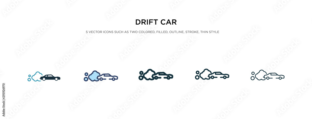 drift car icon in different style vector illustration. two colored and black drift car vector icons designed in filled, outline, line and stroke style can be used for web, mobile, ui