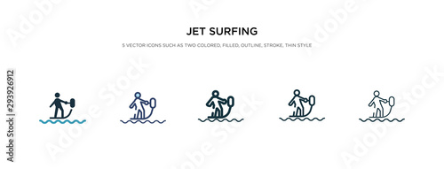 jet surfing icon in different style vector illustration. two colored and black jet surfing vector icons designed in filled, outline, line and stroke style can be used for web, mobile, ui