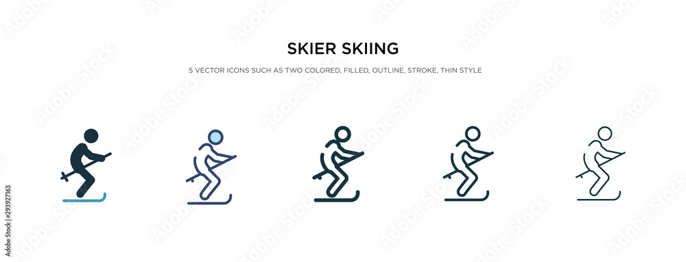 skier skiing icon in different style vector illustration. two colored and black skier skiing vector icons designed in filled, outline, line and stroke style can be used for web, mobile, ui