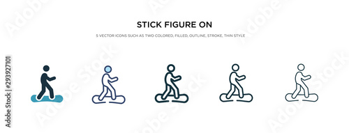 stick figure on snowboard icon in different style vector illustration. two colored and black stick figure on snowboard vector icons designed in filled, outline, line and stroke style can be used for