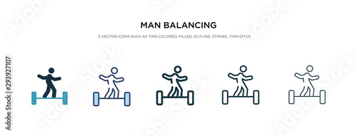 man balancing icon in different style vector illustration. two colored and black man balancing vector icons designed in filled  outline  line and stroke style can be used for web  mobile  ui