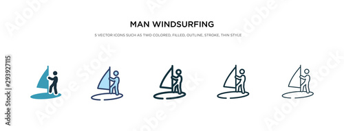 man windsurfing icon in different style vector illustration. two colored and black man windsurfing vector icons designed in filled, outline, line and stroke style can be used for web, mobile, ui