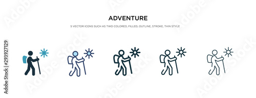 adventure icon in different style vector illustration. two colored and black adventure vector icons designed in filled, outline, line and stroke style can be used for web, mobile, ui