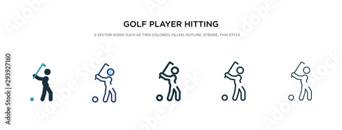 golf player hitting icon in different style vector illustration. two colored and black golf player hitting vector icons designed in filled  outline  line and stroke style can be used for web 