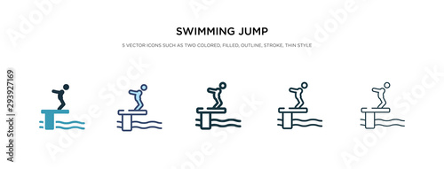 swimming jump icon in different style vector illustration. two colored and black swimming jump vector icons designed in filled, outline, line and stroke style can be used for web, mobile, ui