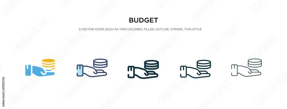 budget icon in different style vector illustration. two colored and black budget vector icons designed in filled, outline, line and stroke style can be used for web, mobile, ui budget icon in different style vector illustration. two colored and black budget vector icons designed in filled, outline, line and stroke style can be used for web, mobile, ui