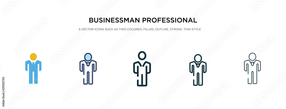 businessman professional icon in different style vector illustration. two colored and black businessman professional vector icons designed in filled, outline, line and stroke style can be used for
