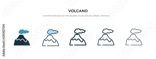 volcano icon in different style vector illustration. two colored and black volcano vector icons designed in filled, outline, line and stroke style can be used for web, mobile, ui