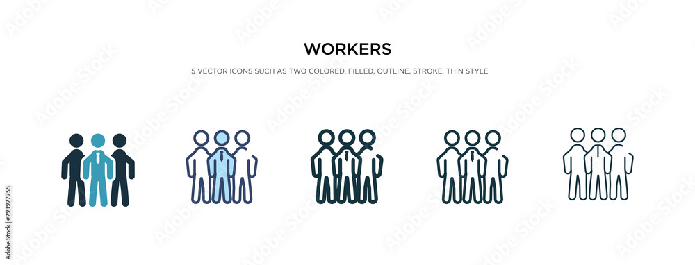workers icon in different style vector illustration. two colored and black workers vector icons designed in filled, outline, line and stroke style can be used for web, mobile, ui workers icon in different style vector illustration. two colored and black workers vector icons designed in filled, outline, line and stroke style can be used for web, mobile, ui