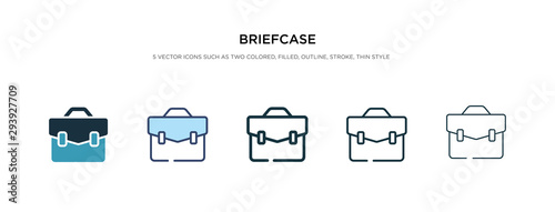 briefcase icon in different style vector illustration. two colored and black briefcase vector icons designed in filled, outline, line and stroke style can be used for web, mobile, ui photo