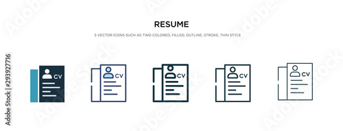 resume icon in different style vector illustration. two colored and black resume vector icons designed in filled, outline, line and stroke style can be used for web, mobile, ui