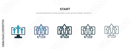 start icon in different style vector illustration. two colored and black start vector icons designed in filled, outline, line and stroke style can be used for web, mobile, ui