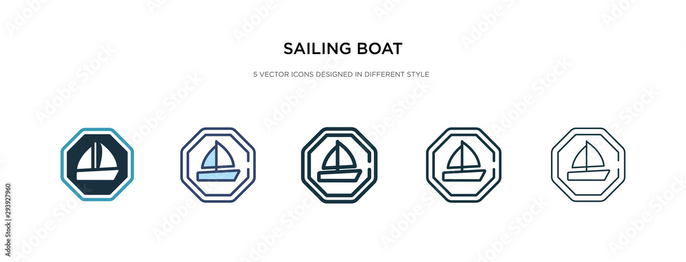 sailing boat icon in different style vector illustration. two colored and black sailing boat vector icons designed in filled, outline, line and stroke style can be used for web, mobile, ui sailing boat icon in different style vector illustration. two colored and black sailing boat vector icons designed in filled, outline, line and stroke style can be used for web, mobile, ui