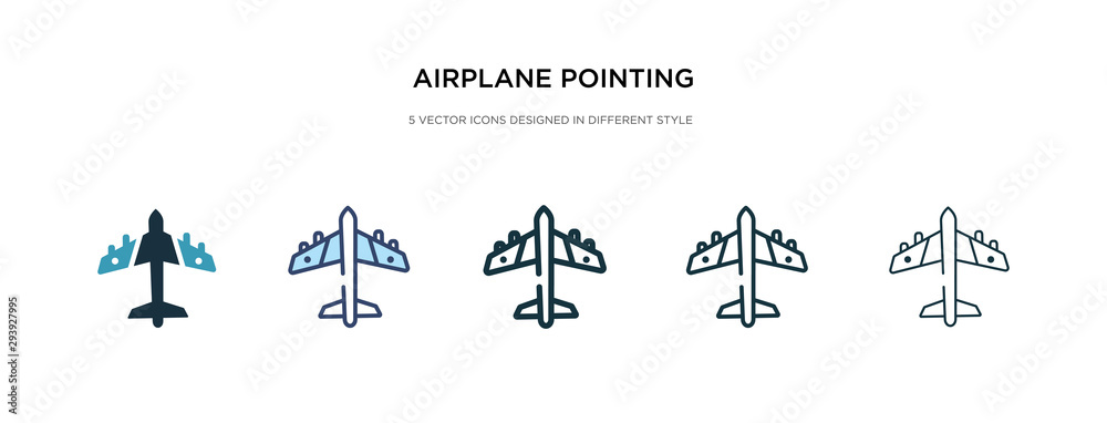 airplane pointing up icon in different style vector illustration. two colored and black airplane pointing up vector icons designed in filled, outline, line and stroke style can be used for web,