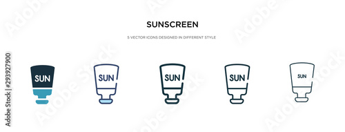 sunscreen icon in different style vector illustration. two colored and black sunscreen vector icons designed in filled  outline  line and stroke style can be used for web  mobile  ui