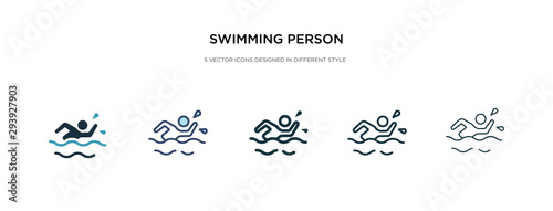swimming person icon in different style vector illustration. two colored and black swimming person vector icons designed in filled, outline, line and stroke style can be used for web, mobile, ui