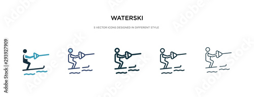 waterski icon in different style vector illustration. two colored and black waterski vector icons designed in filled, outline, line and stroke style can be used for web, mobile, ui