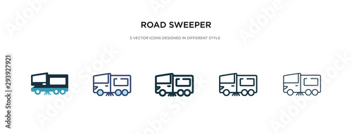 road sweeper icon in different style vector illustration. two colored and black road sweeper vector icons designed in filled, outline, line and stroke style can be used for web, mobile, ui