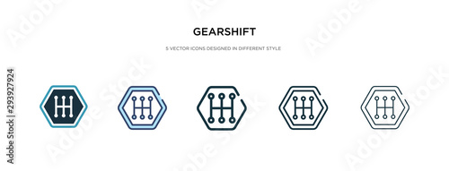 gearshift icon in different style vector illustration. two colored and black gearshift vector icons designed in filled, outline, line and stroke style can be used for web, mobile, ui photo