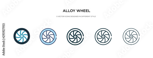 alloy wheel icon in different style vector illustration. two colored and black alloy wheel vector icons designed in filled, outline, line and stroke style can be used for web, mobile, ui